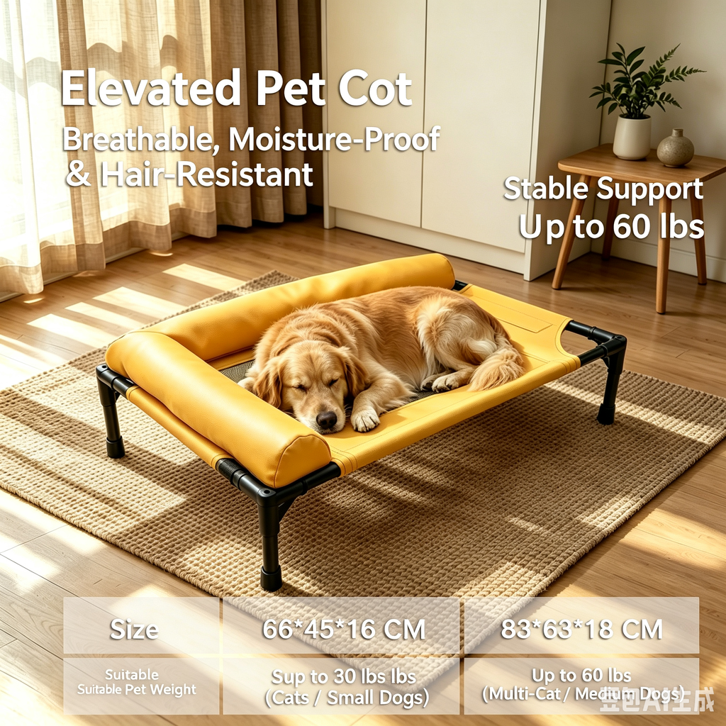Breathable Elevated Dog Cot Bed, Off-Ground Moisture-Proof, Adjustable Height Pet Bed