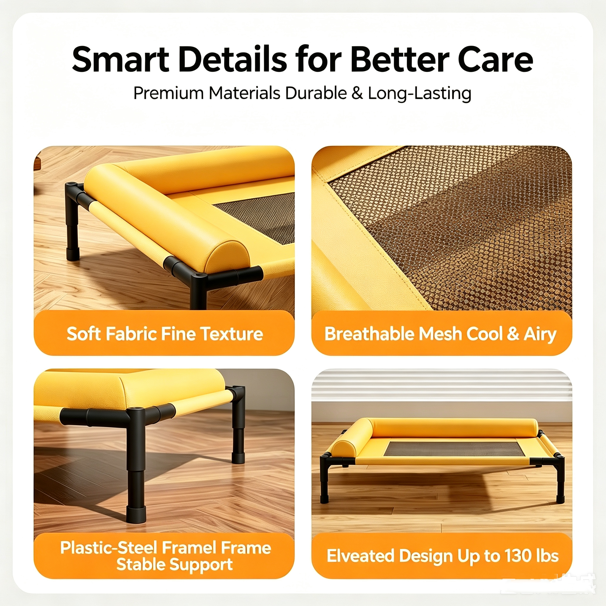 Breathable Elevated Dog Cot Bed, Off-Ground Moisture-Proof, Adjustable Height Pet Bed